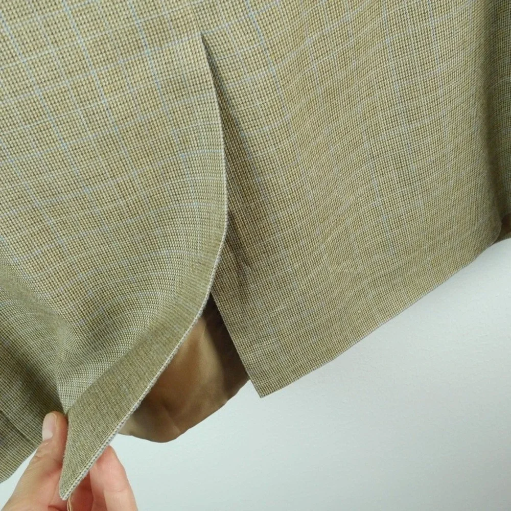 Lauren Ralph Lauren 46S Jacket Silk Wool Blend Tan Glen Plaid Sport Coat Blazer